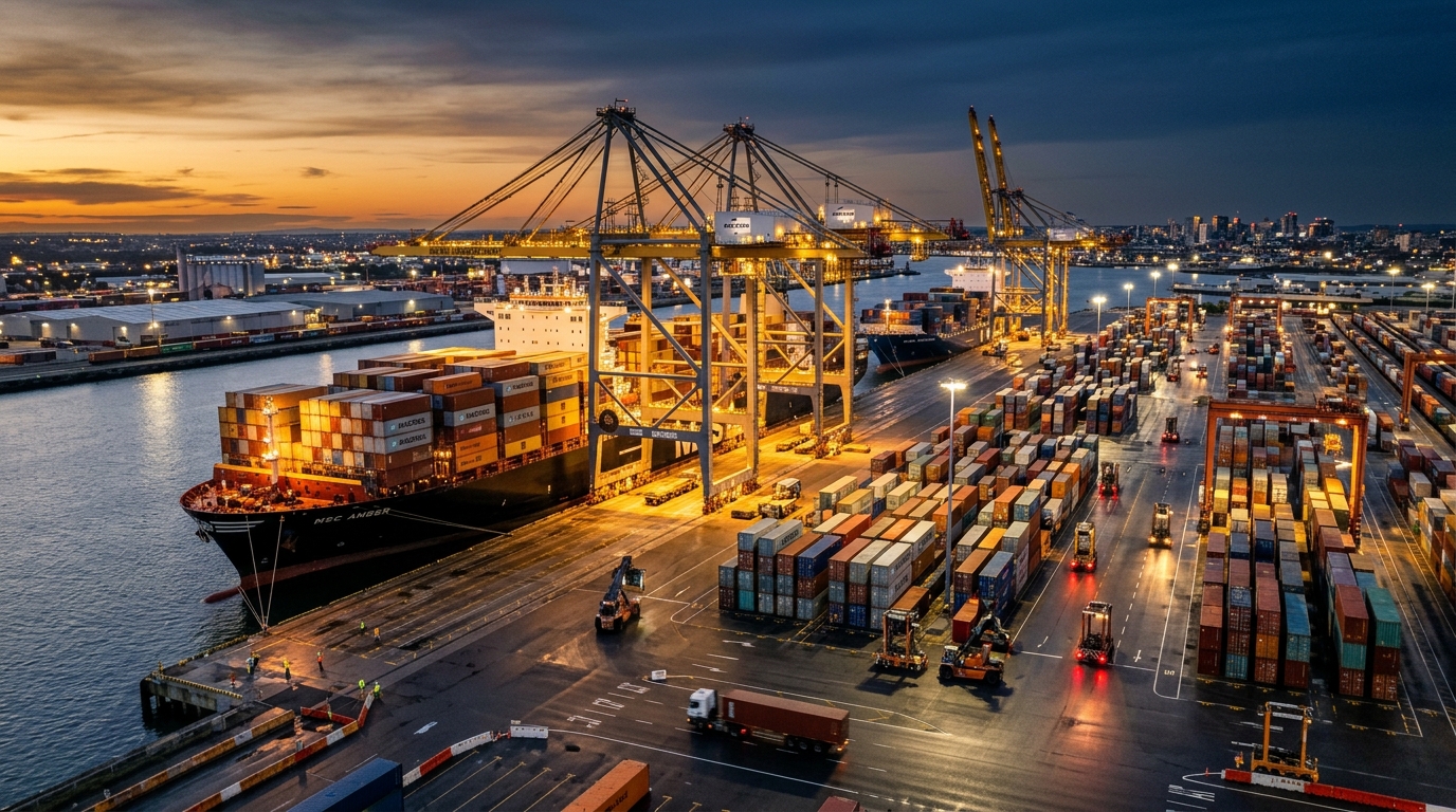 International shipping and container port trade logistics